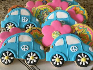 70's Groovy Cookies- VW Beetle, Tie Die, and Pink Flowers